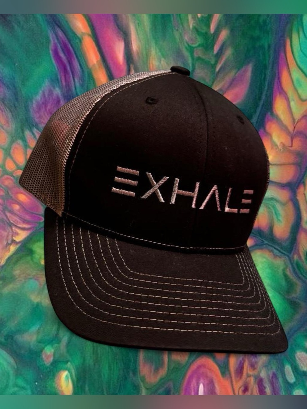 Black “Exhale” Stoner Trucker Cap with Mesh Back